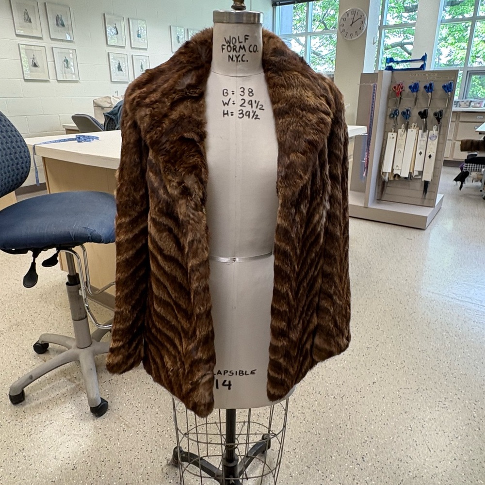 Vintage Striped Brown Beaver Fur Coat